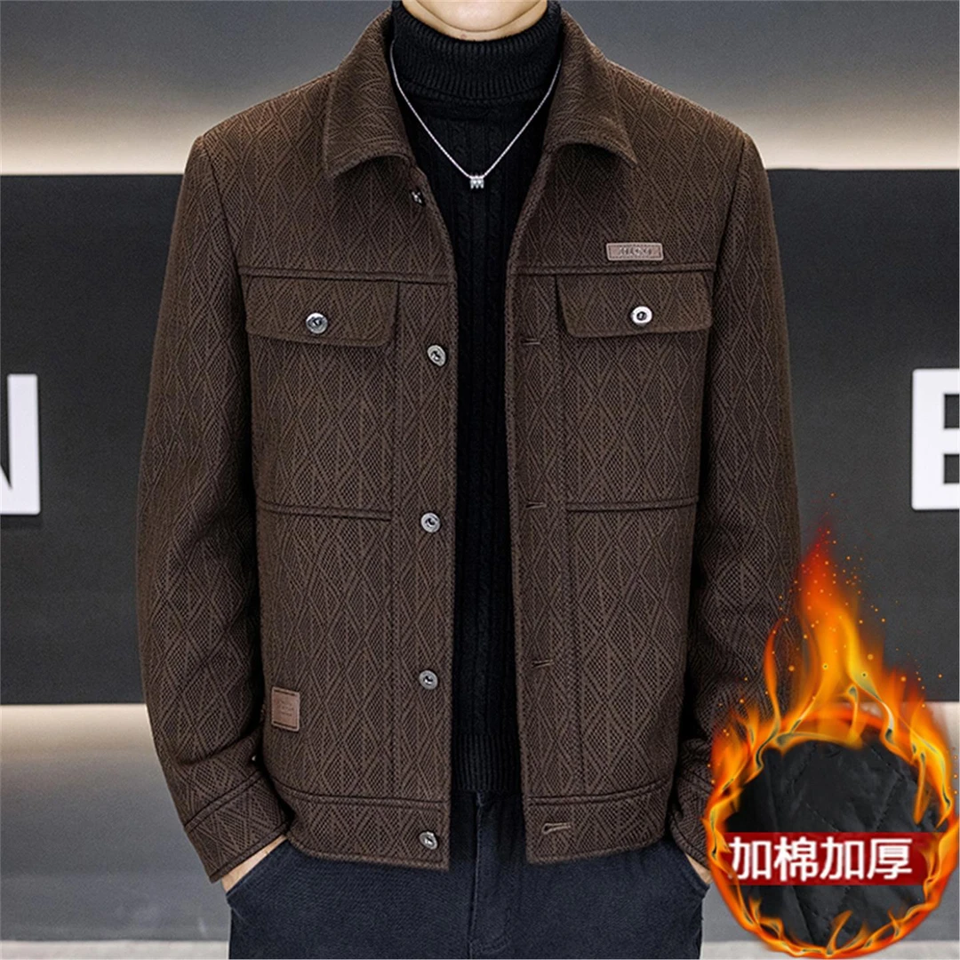 库约内姆男士翻领加厚夹克秋冬季新款休闲外套男装毛呢大衣