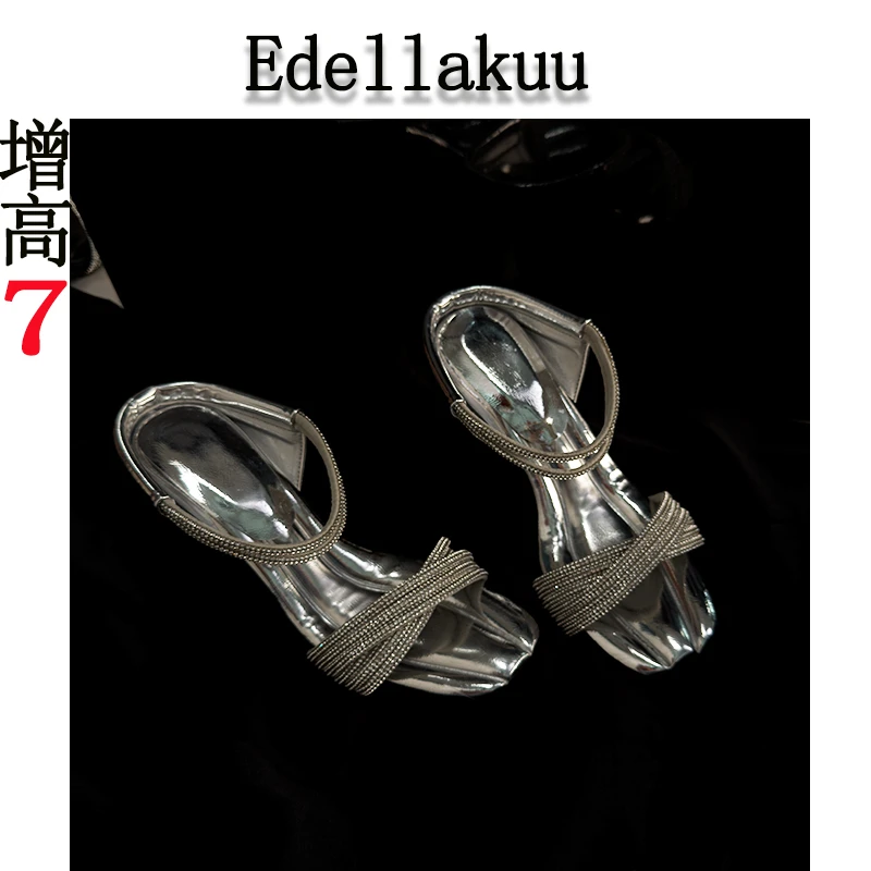 跟高7~外穿高级感凉拖鞋2025爆款一字带水钻粗跟气质绝美半拖鞋女