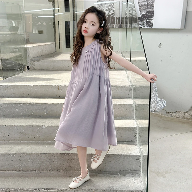 儿童2025年夏装大女童装裙子夏季背心吊带连衣裙宽松显瘦款花苞裙