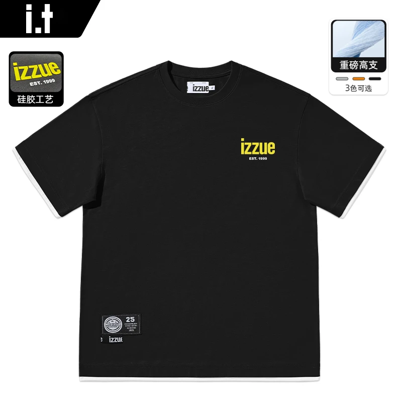 i.t izzue美式复古重榜假两件oversize纯棉短袖t恤夏季潮宽松半袖