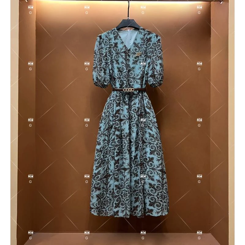 【漫】春夏丨设计师轻奢法式印花女士连衣裙 GS-56003