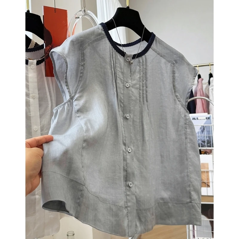 韩系无袖衬衫女夏季法式气质小衫超好看时尚外穿马甲背心新款上衣