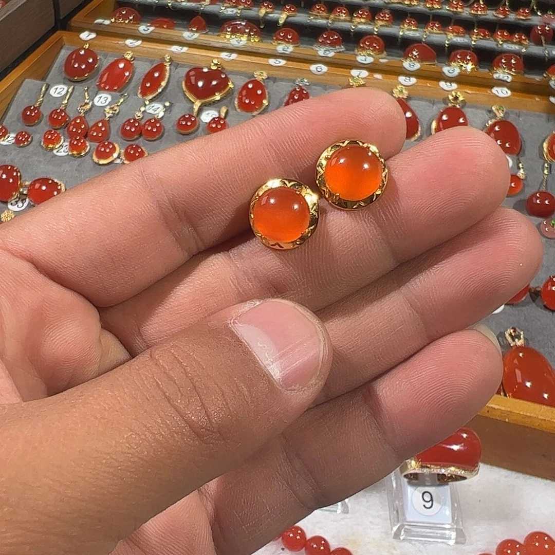 南红玛瑙银S925镶嵌耳饰