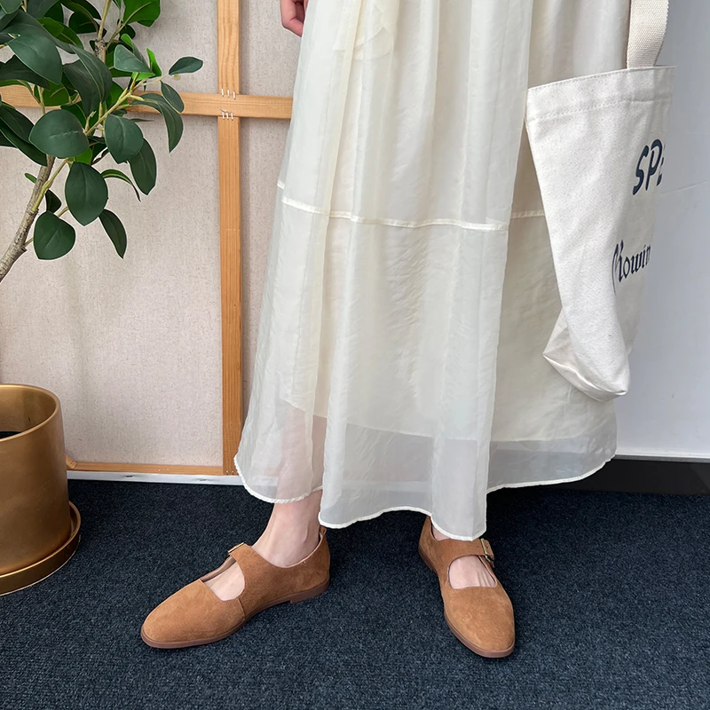 林印象复古玛丽珍鞋平底鞋2025春季新款浅口磨砂皮软底软面单鞋女