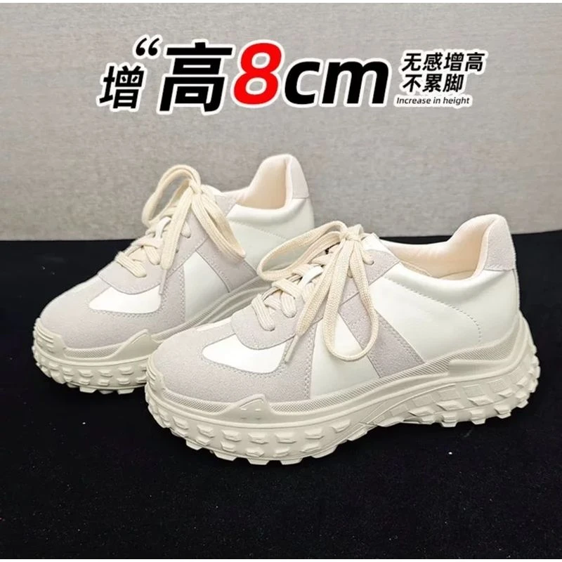 小个子内增高老爹鞋女2025秋季新款真皮厚底透气休闲学院风德训鞋