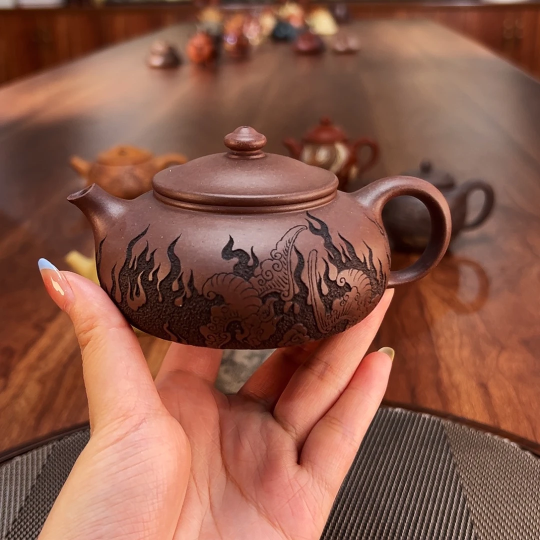 势***党茶壶紫砂五福寒江