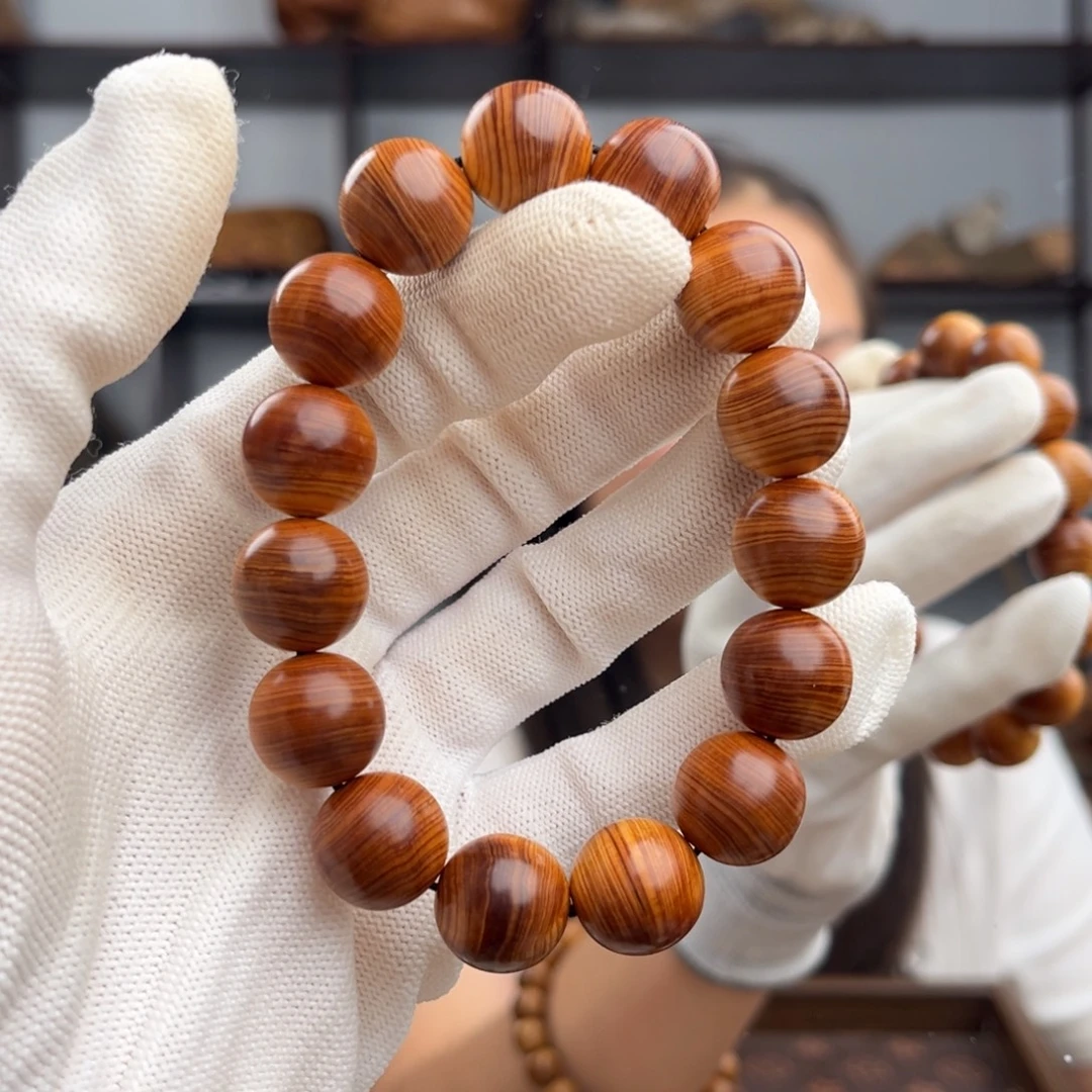 手串/手链柏木（崖柏） 红黑油蚕丝纹1.5黄粉骨料药香25