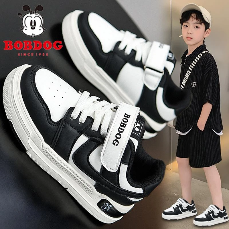 巴布豆男童鞋运动鞋春秋2025新款儿童低帮黑白熊猫板鞋中大童潮牌