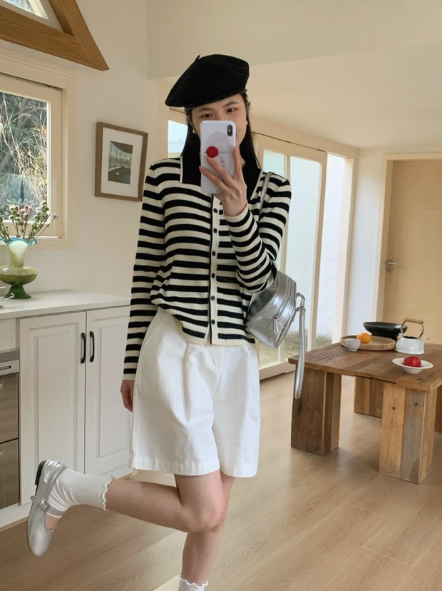 82523休闲时尚条纹纯色宽松毛针织衫