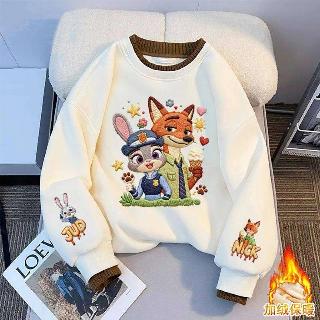 女童卡通印花卫衣秋冬加厚保暖圆领长袖上衣女孩洋气百搭