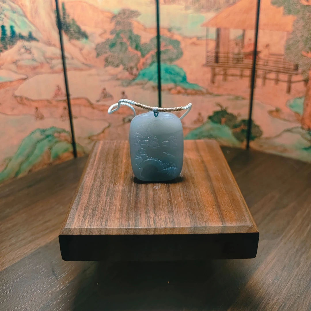 L和田玉烟紫山水吊坠0034