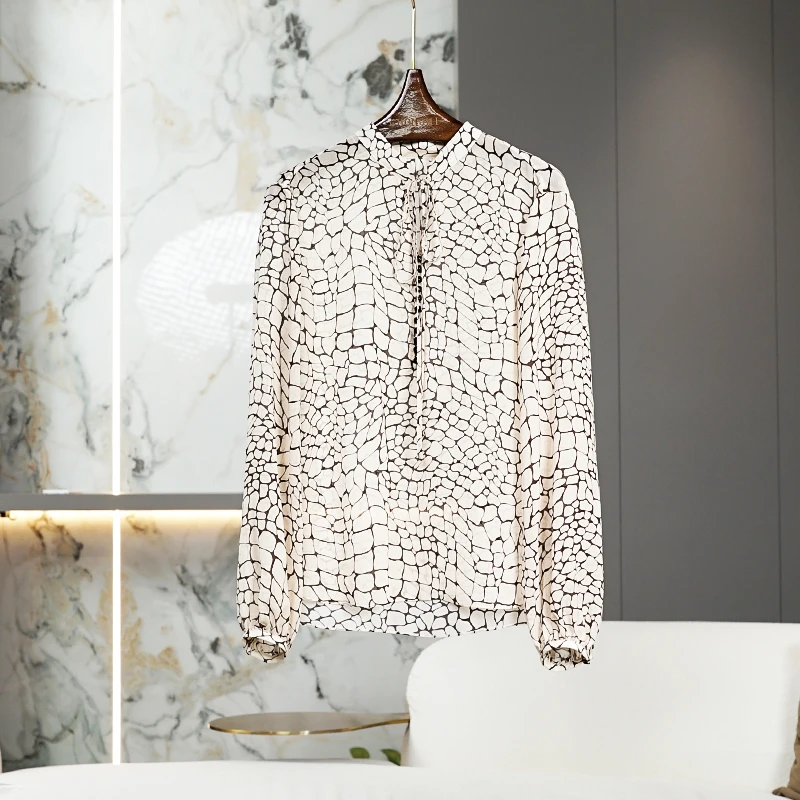 【乔琪真丝】印花桑蚕丝女士衬衫2025春季新款时尚百搭气质上衣女