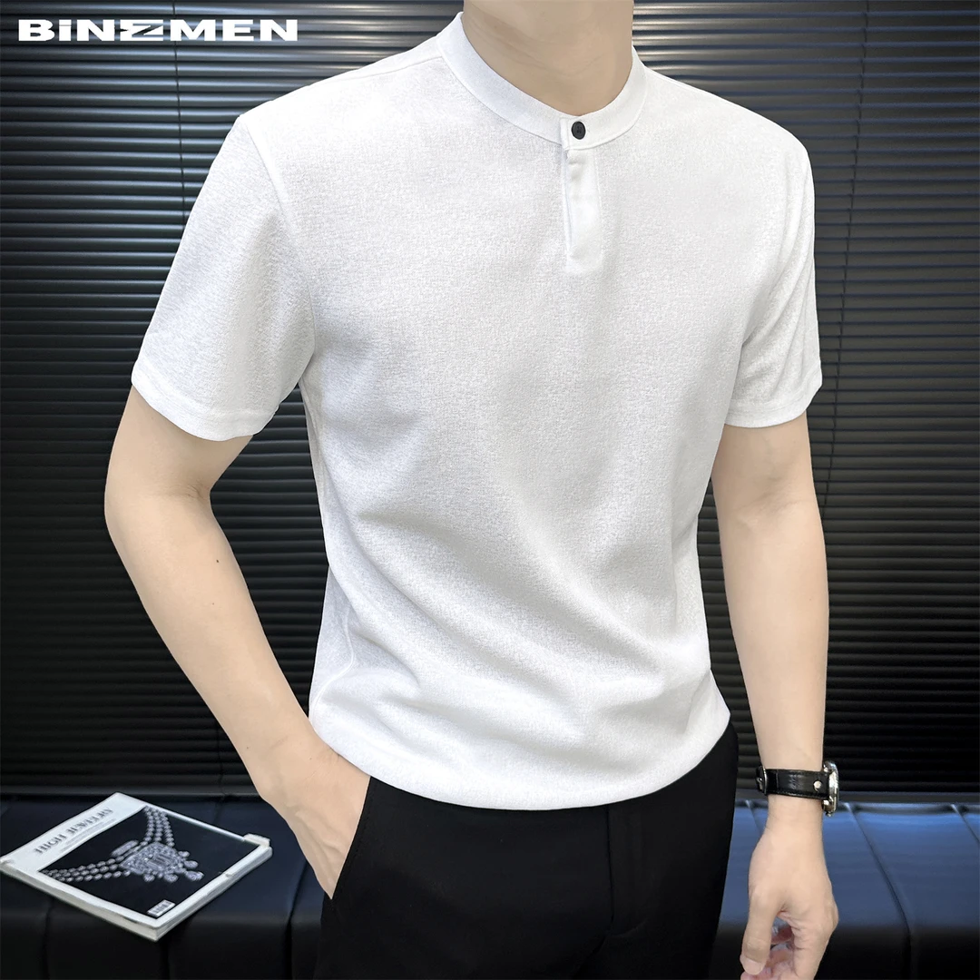 极简单扣纯色男士短袖t恤男生上衣痞帅成熟圆领修身美式复古男装