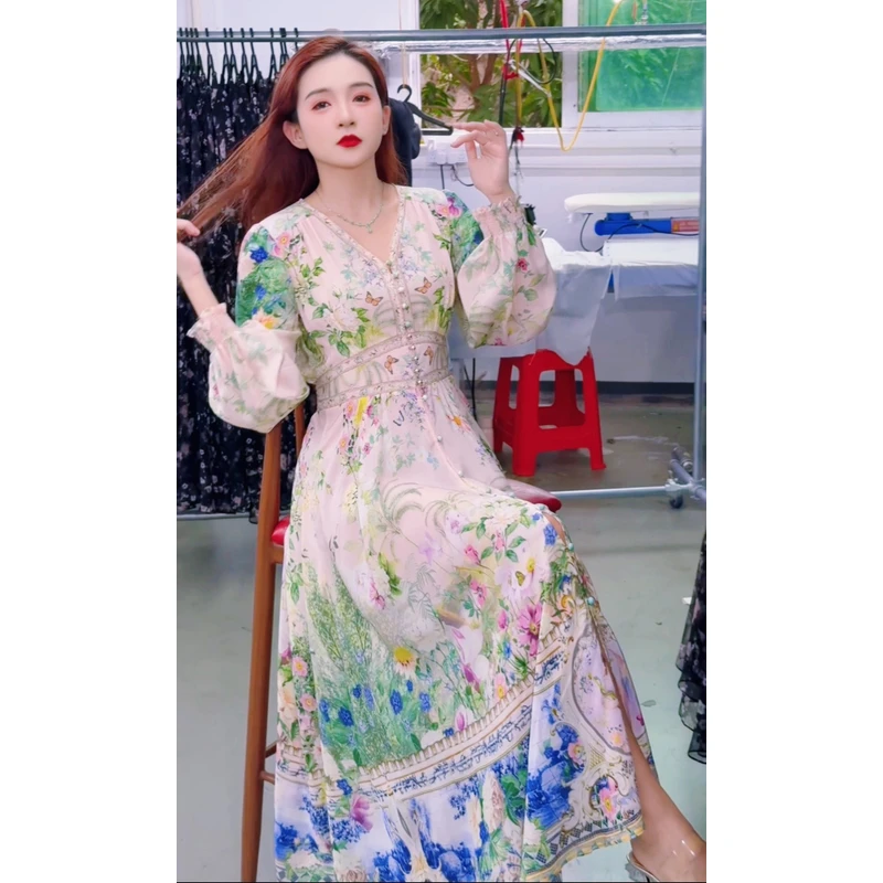 【2025鸟语花香-瑶瑶】高定重磅100桑蚕丝连衣裙Y25-0906-18