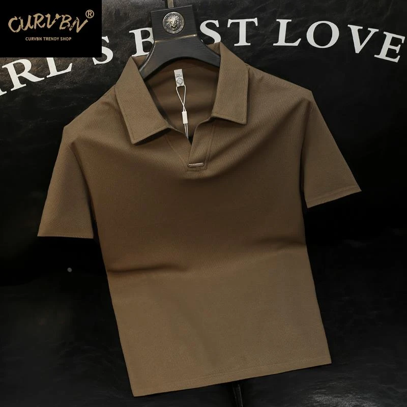 美式复古V领纯色短袖T恤男士青年设计感简约时尚百搭半袖上衣夏装