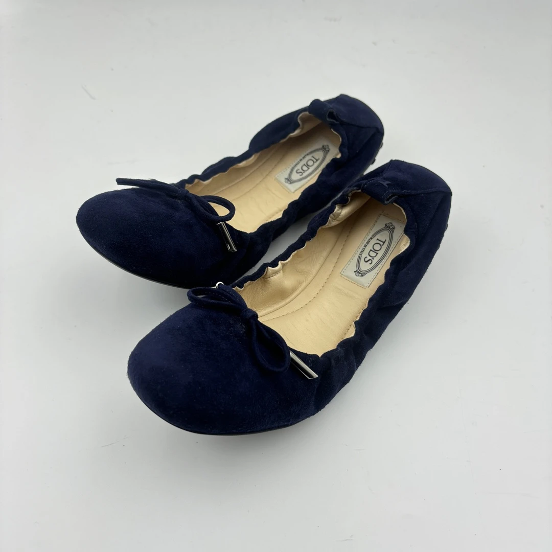 99新 TOD’S/托德斯 37.5码/tod托德斯蓝麂皮芭蕾舞鞋/无盒/99新