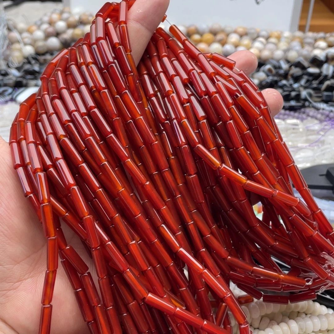 未镶嵌玛瑙/玉髓珠宝半成品一条装4*13mm红玛瑙管珠