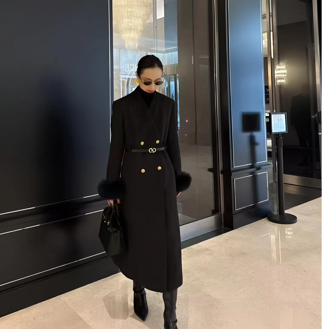 高级感金典呢含绒毛呢大衣928