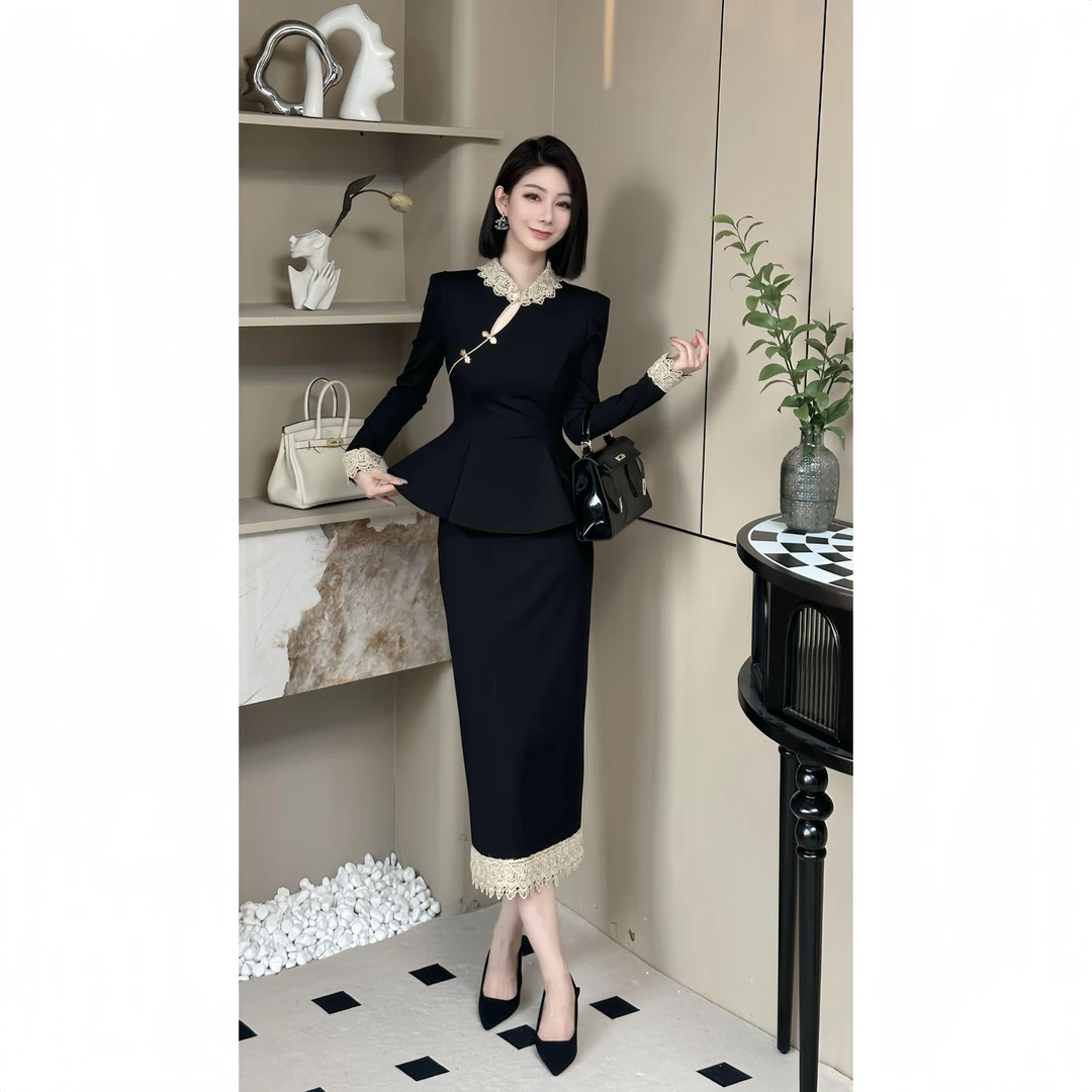 秋季新中式气质国风设计感高品质长袖收腰显瘦女装套装裙9219