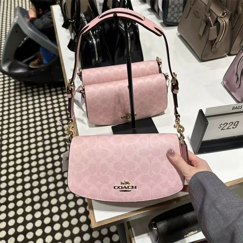 24*14*6/COACH蔻驰女款Andrea24中号经典粉色老花腋下包CV973