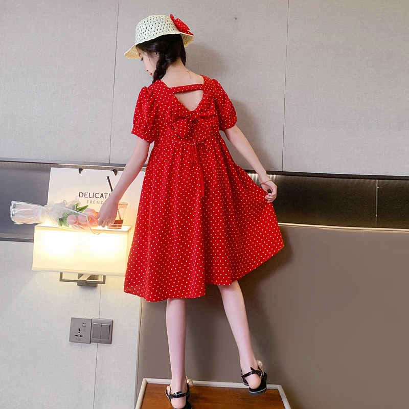 女童夏装连衣裙2025新款洋气女孩夏季裙子波点蝴蝶结公主裙薄