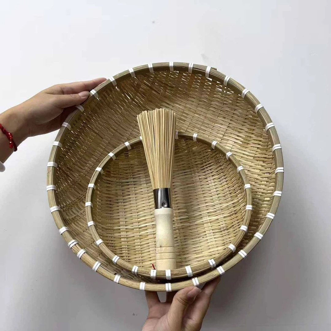 38-25两件套竹青精编竹编馒头筐纯手工编织淘米洗菜蓝