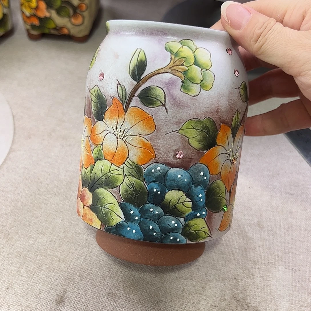 I***猫景德镇炫彩手绘景德镇陶瓷花盆