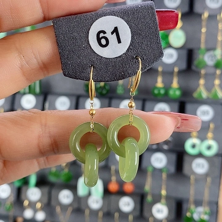 和田玉耳饰18K金镶嵌