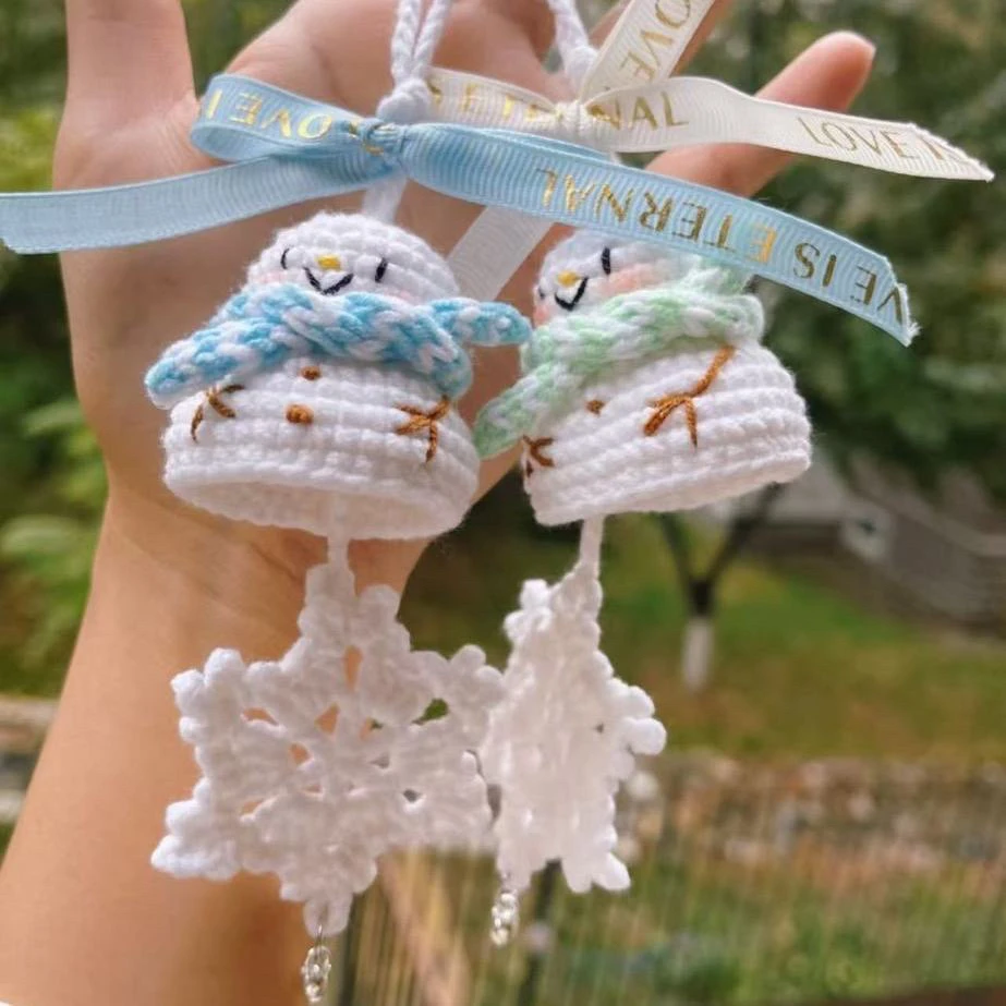 雪人挂件雪花铃铛编织diy材料毛线钩针小雪人风铃挂件钥匙扣闺蜜