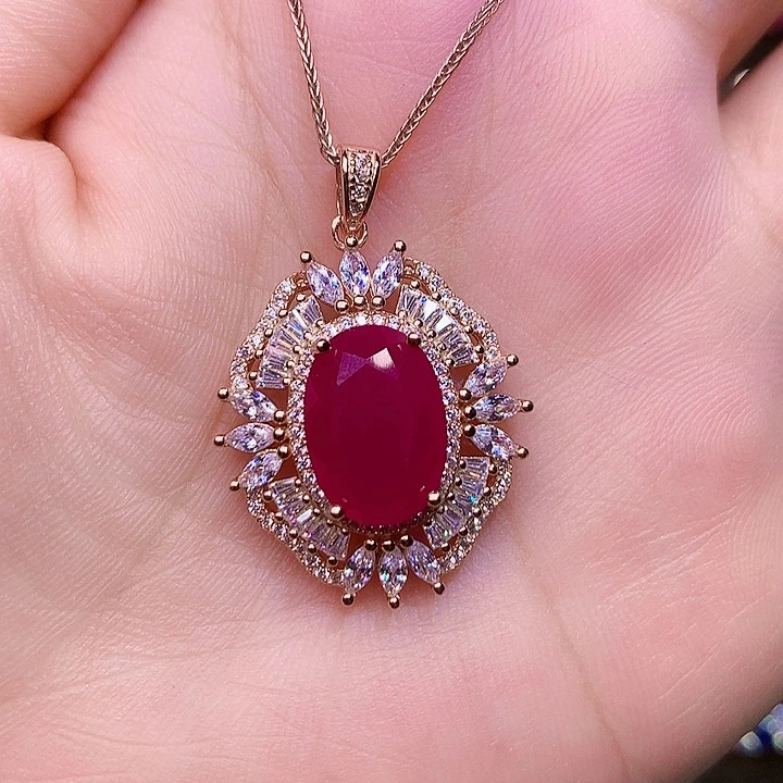 红***君银S925镶嵌颈饰红宝石