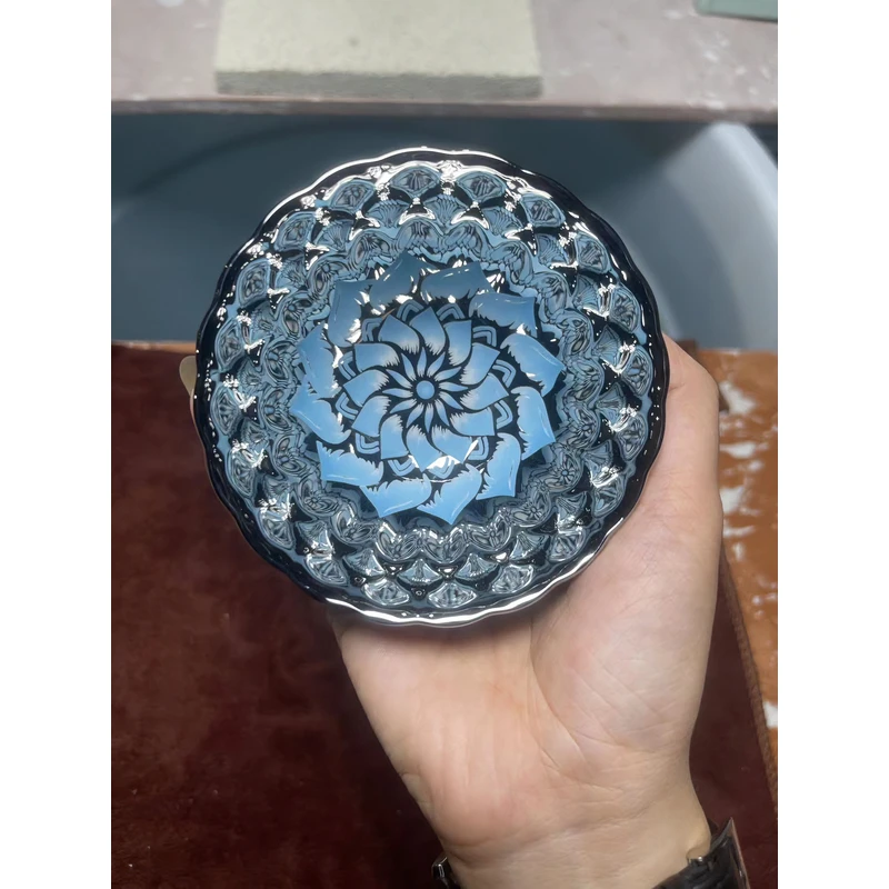 蓝色妖姬蓝莲花葵口陶瓷茶具主人杯精美