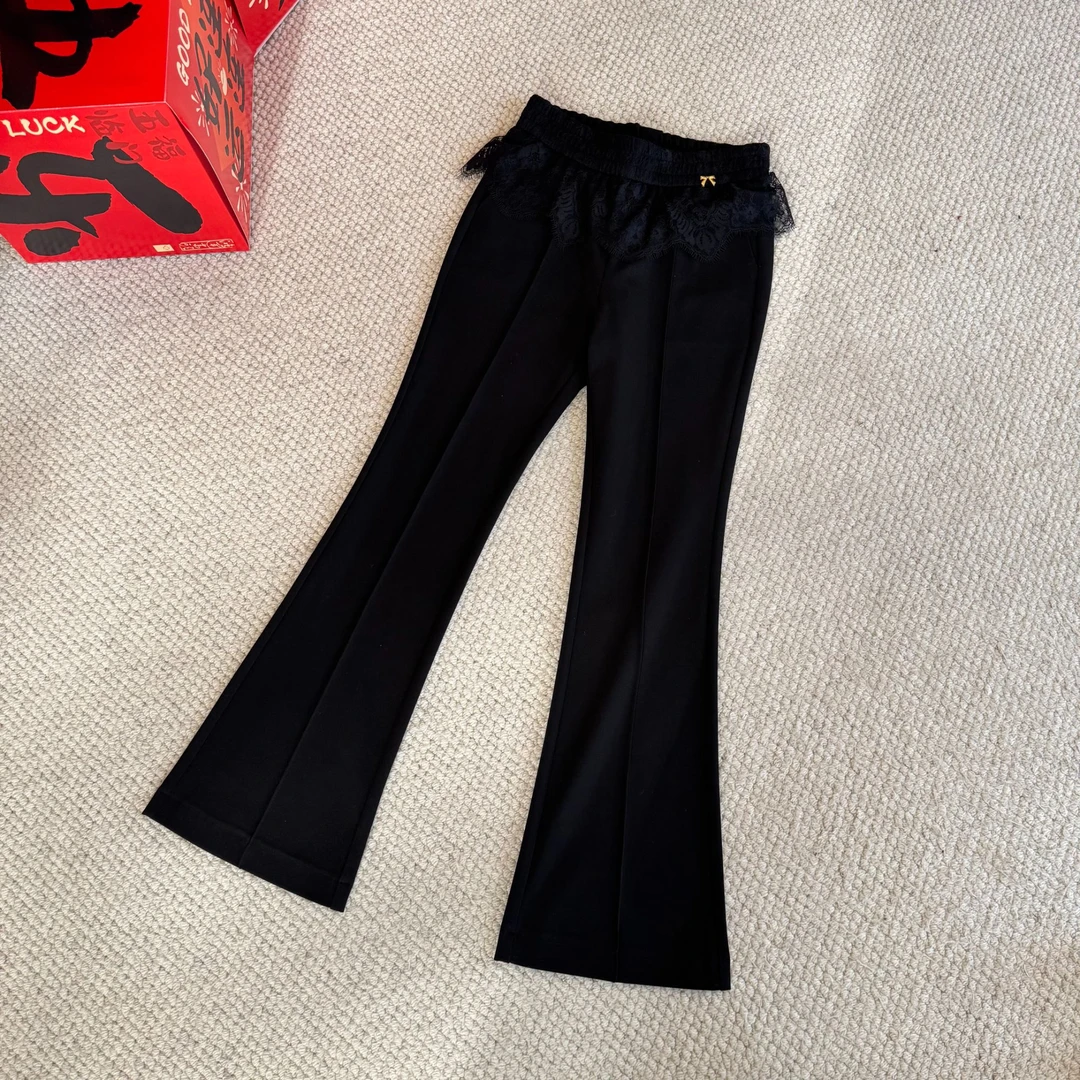 2025早春新款蕾丝拼接中高腰宽松微喇裤气质显瘦休闲裤女JN7037