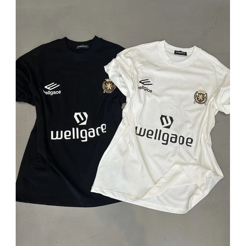 HEIMEI潮牌运动字母宽松纯棉男女同款T恤