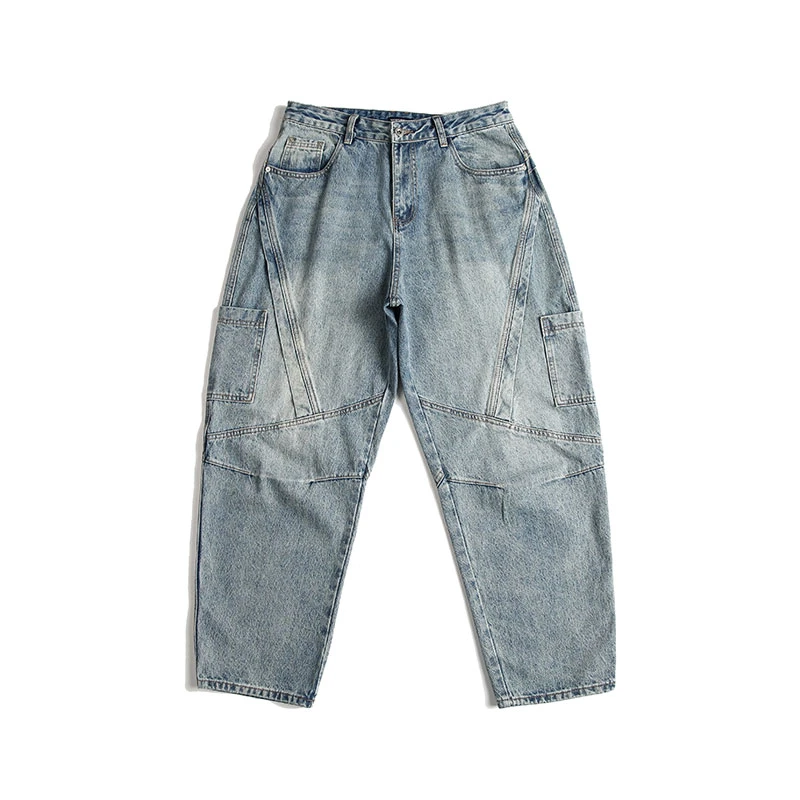 美式复古重磅水洗牛仔裤四季百搭结构微椎板男女春季长裤