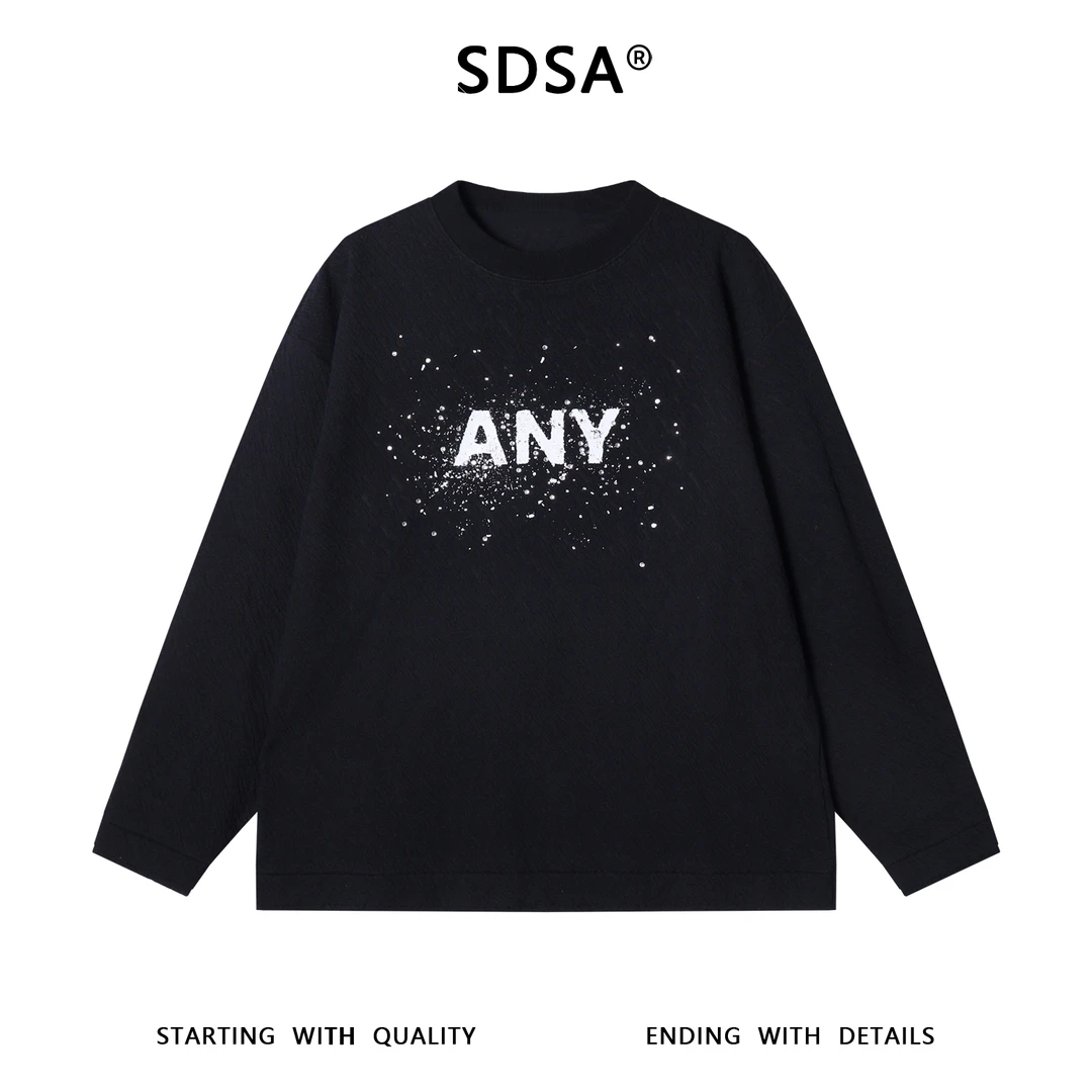SDSA男士秋冬新款痞帅男装扎染烫钻字母印花圆领卫衣宽松百搭上衣