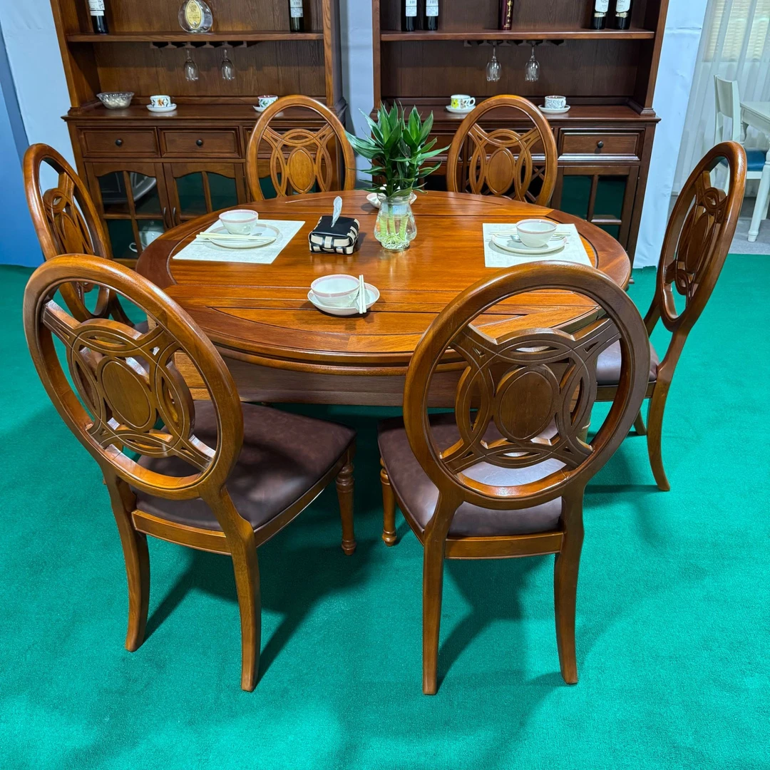 简约美式纯实木格木功能餐桌