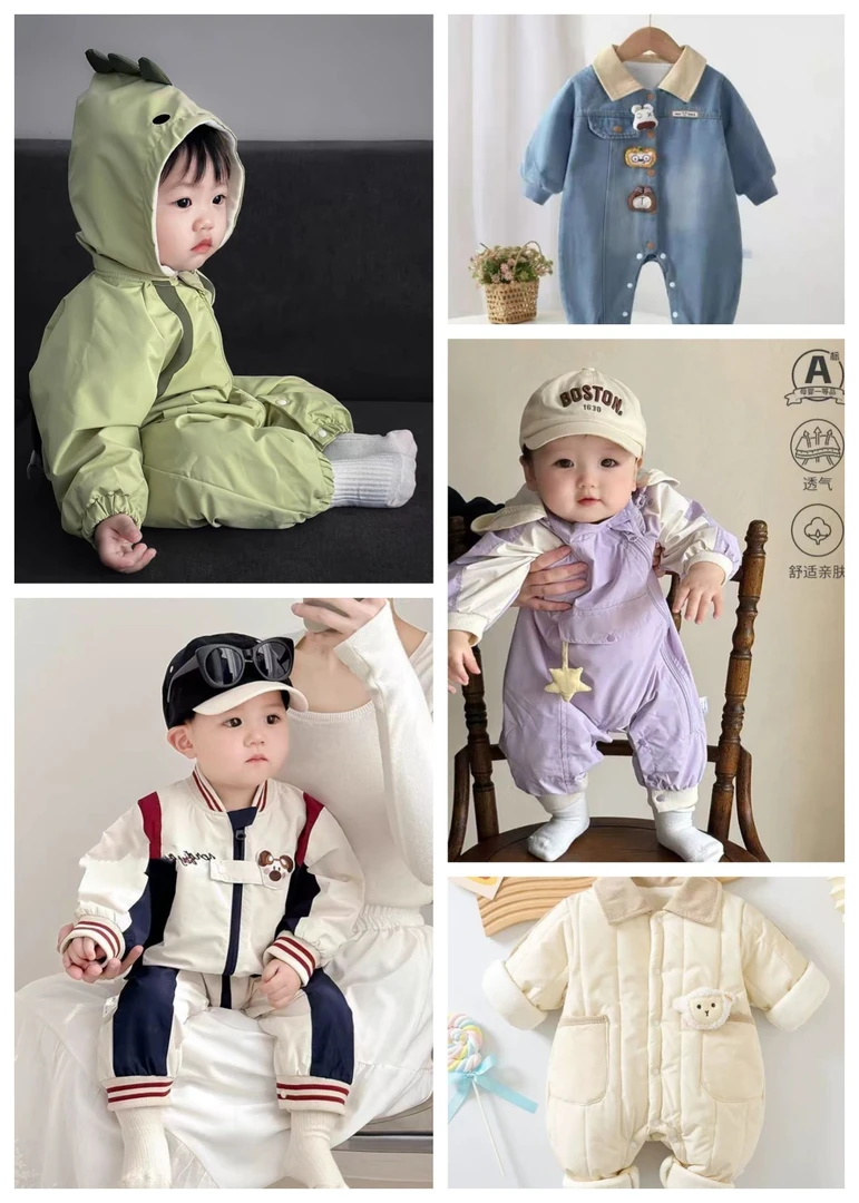 婴儿连体衣秋冬款棉服新款夹棉外出超萌宝宝衣服冬季加绒哈衣外套