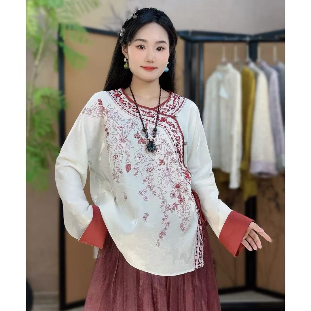 【小许夫妇】偏光提花新中式重工刺绣衬衫减龄女