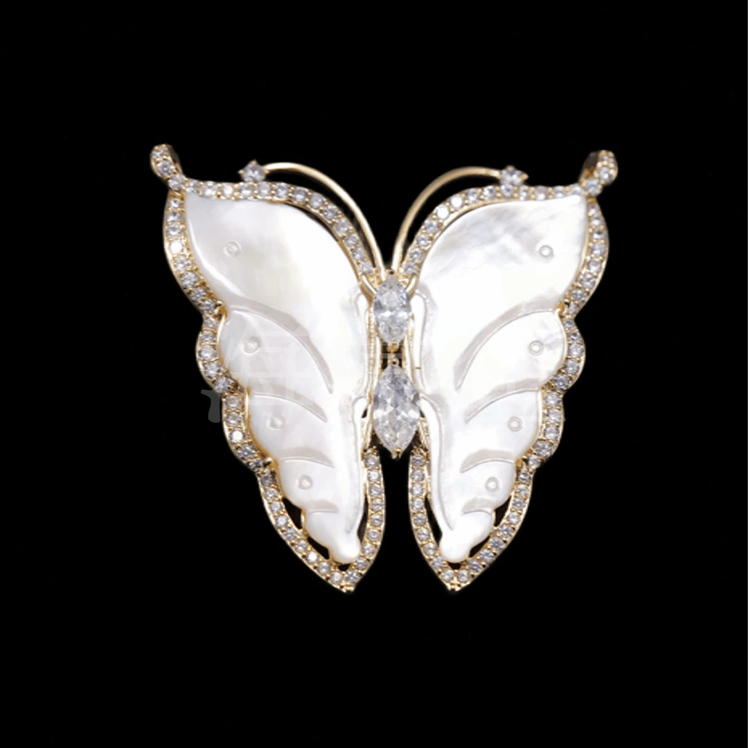 铜合金贝壳胸针 优雅气质百搭白色贝壳蝴蝶胸针5084