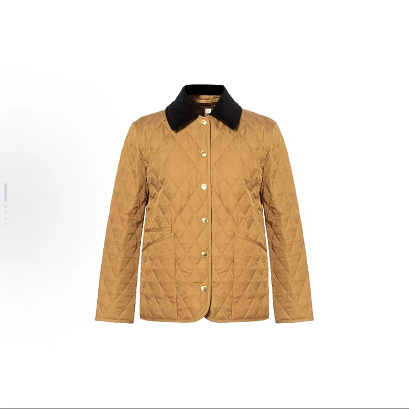 【香港发货】Burberry博柏利 菱形格纹单排扣休闲长袖棉服 女款