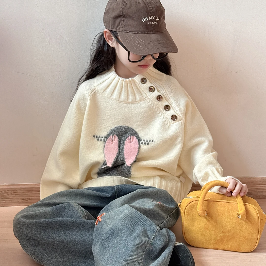 卡通加厚女童毛衣2025新款女孩洋气冬装内搭针织衫儿童保暖毛线衣