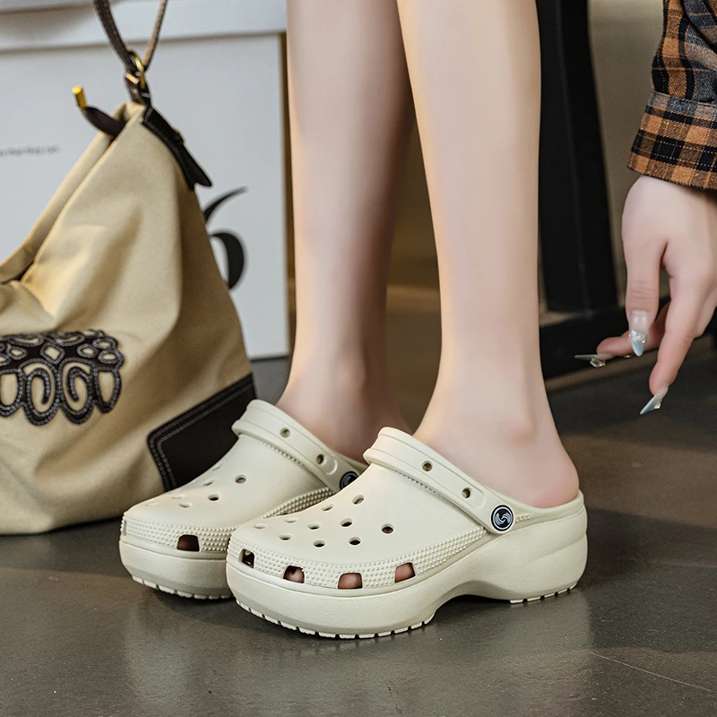 2025新款云朵洞洞鞋女款夏季防滑厚底增高包头沙滩鞋凉拖鞋女外穿