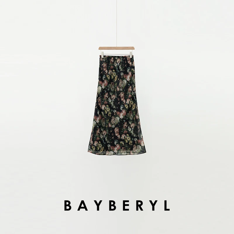BAYBERYL老贝弥花*出游花卉松紧腰麻复古百搭半身裙YQ5C2425-3/25