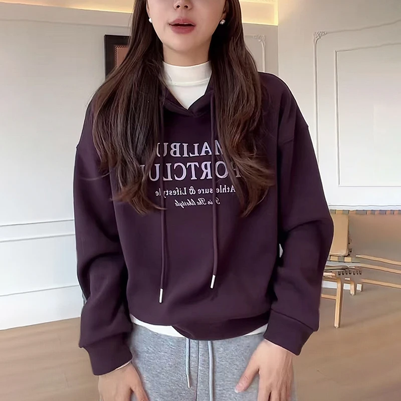 时尚紫色连帽卫衣女士2025秋冬轻奢洋气减龄宽松显瘦加绒加厚上衣