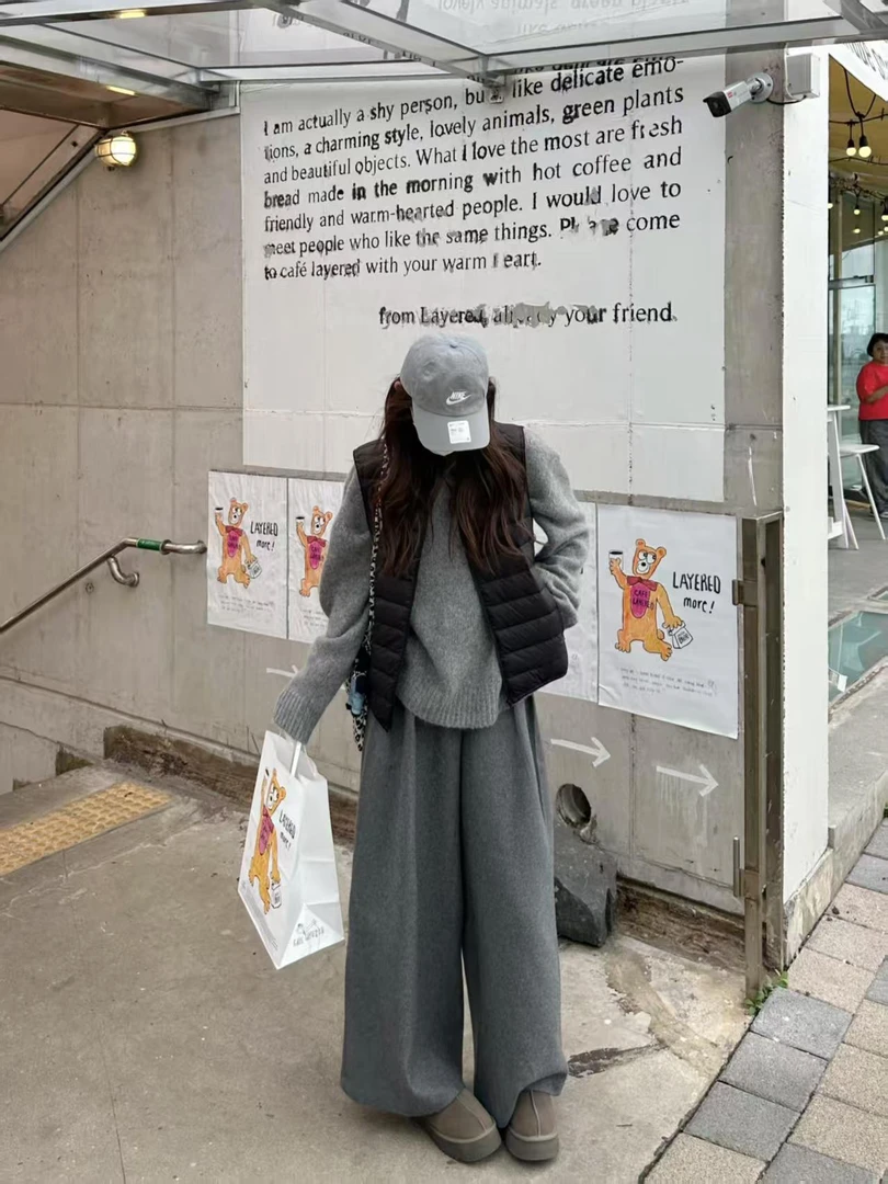 2025新款女装无袖棉马甲搭配宽松慵懒针织衫韩式慵懒裤子高级穿搭