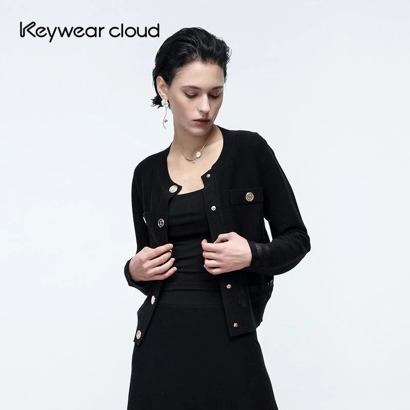 Keywearcloud奇威秋季风尚开衫单排扣小香风长袖外套