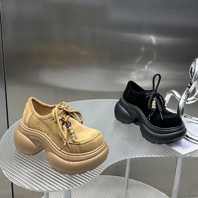 增高小皮鞋女英伦风2025年秋季新款系带厚底小个子复古G8795-7