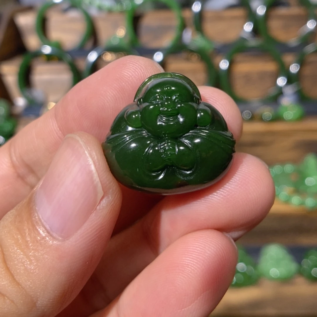 【闪购商品】和田玉未镶嵌吊坠(不含链)俄七红皮菠菜绿佛公