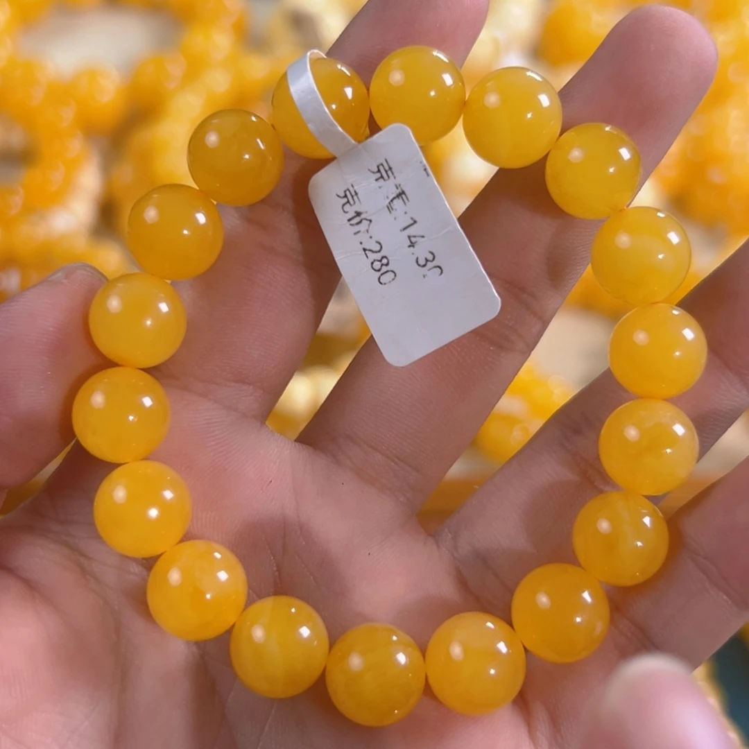 琥珀未镶嵌手链14.3g焦皮同料圆珠11mm