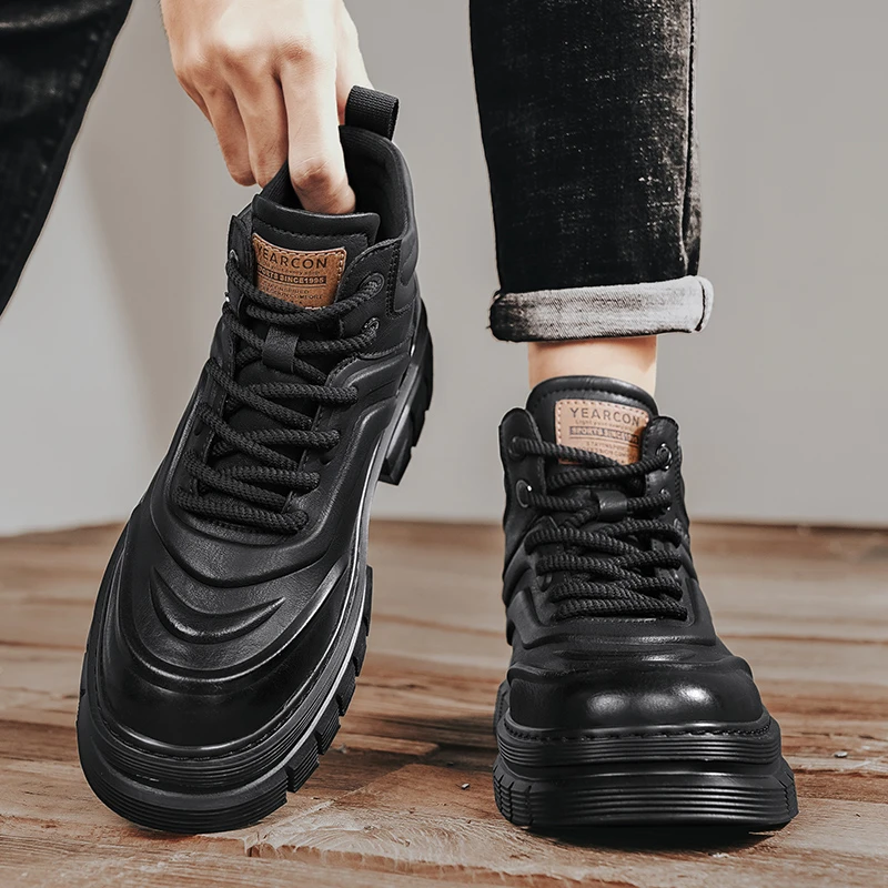马丁靴薄款厚底高帮高帮鞋加绒保暖鞋子潮鞋防水男鞋潮流冬季